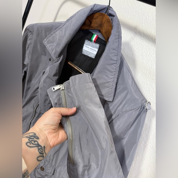 Karl Mommoo Italy Nylon Moto Jacket Gray Lightweight Biker Unisex Size  XL - Picture 5 of 16